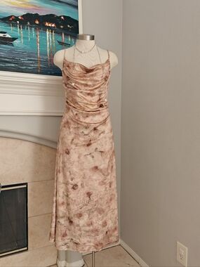 Women's Blush Tie-Dye Satin Slip Dress